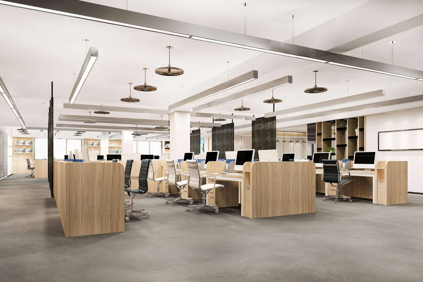 Espace de bureau en open space chez Shams, la Free Zone de Sharjah Media City.